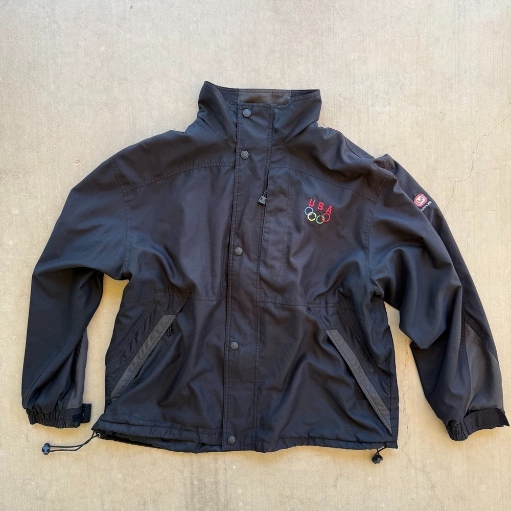 Vintage‎ North End USA Olympic Jacket Mens XL Black Spell Out Windbreaker 90s